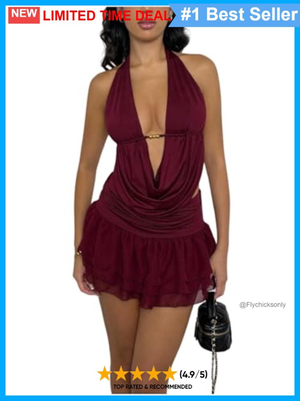 Y2K Two Piece Matching Mini Skirt Set Sleeveless Cowl Neck Backless Club